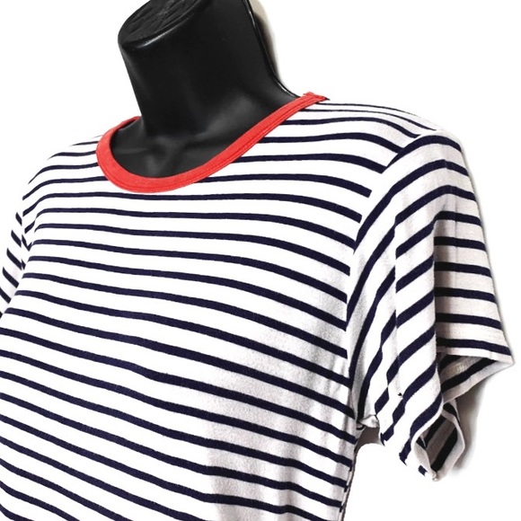 John Galt B&W Striped Tee w/ Red Trim Detail Sz OS - Picture 3 of 7